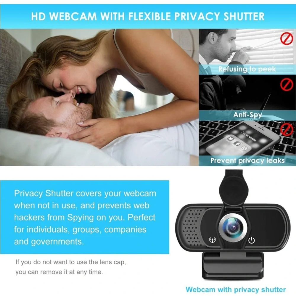 Full HD 1080P Webcam with Privacy Shutter and‎ Tripod, Pro Streaming Web Camera